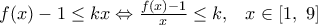 f(x)-1\le kx\Leftrightarrow \frac{f(x)-1}{x}\le k,\,\,\,\,\,x\in [1,\,\,9]