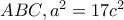 ABC ,a^{2}=17c^{2}