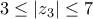 \displaystyle{3 \le |{z_3}| \le 7}