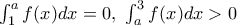 \int_{1}^{a}{f}(x)dx=0,\,\,\int_{a}^{3}{f}(x)dx>0