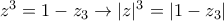 z^{3}=1-z_3 \rightarrow |z|^{3} = |1-z_3|
