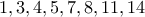1 , 3 , 4 ,5, 7 , 8 , 11 , 14