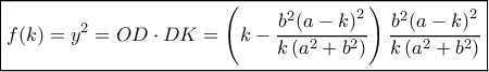 \boxed{f(k) = {y^2} = OD \cdot DK = \left( {k - \frac{{{b^2}{{\left( {a - k} \right)}^2}}}{{k\left( {{a^2} + {b^2}} \right)}}} \right)\frac{{{b^2}{{\left( {a - k} \right)}^2}}}{{k\left( {{a^2} + {b^2}} \right)}}}