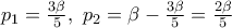 {p_1} = \frac{{3\beta }}{5},\,\,{p_2} = \beta  - \frac{{3\beta }}{5} = \frac{{2\beta }}{5}