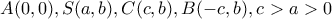 A(0,0), S(a,b), C(c, b), B(-c, b), c>a>0