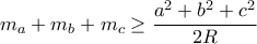 \displaystyle{ 
m_a  + m_b  + m_c  \ge \frac{{a^2  + b^2  + c^2 }}{{2R}} 
}