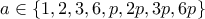 a\in\{1,2,3,6,p,2p,3p,6p\}