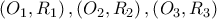 \displaystyle{ 
\left( {O_1 ,R_1 } \right),\left( {O_2 ,R_2 } \right),\left( {O_3 ,R_3 } \right) 
}