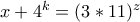 x+4^k=(3*11)^z