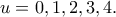 \displaystyle{u=0,1,2,3,4.} \displaystyle{u=0,1,2,3,4.}
