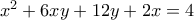 x^{2}+6xy+12y+2x=4