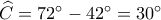 \widehat C = {72^ \circ } - {42^ \circ } = {30^ \circ }