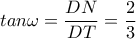 tan \omega = \dfrac{DN}{DT} = \dfrac{2}{3} 