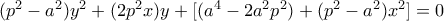 (p^2-a^2)y^2+(2p^2x)y+[(a^4-2a^2p^2)+(p^2-a^2)x^2]=0