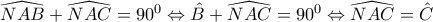 \widehat{NAB}+\widehat{NAC}=90^0 \Leftrightarrow \hat{B}+\widehat{NAC}=90^0 \Leftrightarrow \widehat{NAC}=\hat{C}