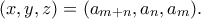 (x,y,z)=(a_{m+n},a_{n},a_{m}).