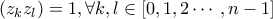  (z_{k}z_{l})=1,\forall k,l \in [0,1,2\cdots, n-1] 