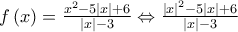 f\left( x \right)=\frac{{{x}^{2}}-5\left| x \right|+6}{\left| x \right|-3}\Leftrightarrow \frac{{{\left| x \right|}^{2}}-5\left| x \right|+6}{\left| x \right|-3} f\left( x \right)=\frac{{{x}^{2}}-5\left| x \right|+6}{\left| x \right|-3}\Leftrightarrow \frac{{{\left| x \right|}^{2}}-5\left| x \right|+6}{\left| x \right|-3}