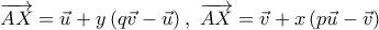 \overrightarrow{AX}=\vec{u}+y\left( q\vec{v}-\vec{u}\right) ,\,\,\overrightarrow{AX}=\vec{v}+x\left( p\vec{u}-\vec{v}\right) 