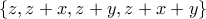 \{z,z+x,z+y,z+x+y\}