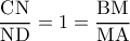 \rm \dfrac{CN}{ND}=1=\dfrac{BM}{MA}