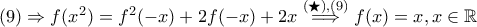 (9)\Rightarrow f(x^2)=f^2(-x)+2f(-x)+2x\stackrel{(\bigstar),(9)}\Longrightarrow f(x)=x,x\in \mathbb R