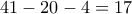 41-20-4=17