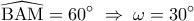 \displaystyle  
\widehat{{\rm B}{\rm A}{\rm M}} = 60^\circ \; \Rightarrow \;\omega  = 30^\circ