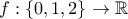 f: \left \{  0,1, 2 \right \} \rightarrow \mathbb{R} 
