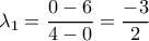 \displaystyle \lambda_{1} = \frac{0-6}{4-0} = \frac{-3}{2} 