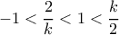 \displaystyle{-1 < \dfrac {2}{k} < 1 < \dfrac {k}{2}  }