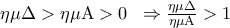 \eta \mu \Delta  > \eta \mu {\rm A} > 0\;\; \Rightarrow \frac{{\eta \mu \Delta }}{{\eta \mu {\rm A}}} > 1