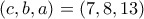 (c,b,a)=(7,8,13)