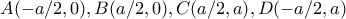 A(-a/2,0), B(a/2,0), C(a/2,a), D(-a/2,a) A(-a/2,0), B(a/2,0), C(a/2,a), D(-a/2,a)