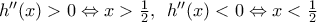 {h}''(x)>0\Leftrightarrow x>\frac{1}{2},\,\,\,{h}''(x)<0\Leftrightarrow x<\frac{1}{2} {h}''(x)>0\Leftrightarrow x>\frac{1}{2},\,\,\,{h}''(x)<0\Leftrightarrow x<\frac{1}{2}