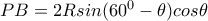 PB=2Rsin(60^0-\theta)cos\theta