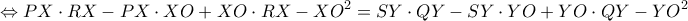 \displaystyle{\Leftrightarrow PX\cdot RX-PX\cdot XO+XO\cdot RX-XO^{2}=SY\cdot QY-SY\cdot YO+YO\cdot QY-YO^{2}} \displaystyle{\Leftrightarrow PX\cdot RX-PX\cdot XO+XO\cdot RX-XO^{2}=SY\cdot QY-SY\cdot YO+YO\cdot QY-YO^{2}}
