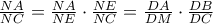 \frac{NA}{NC}=\frac{NA}{NE}\cdot \frac{NE}{NC}=\frac{DA}{DM} \cdot \frac{DB}{DC}