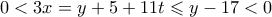 0<3x=y+5+11t \leqslant y-17<0