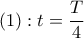 \displaystyle{\left( 1 \right):t=\frac{T}{4}}