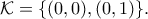 \mathcal{K}=\{(0,0),(0,1)\}.