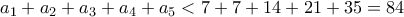 a_1+a_2+a_3+a_4+a_5< 7+7+14+21+35=84 a_1+a_2+a_3+a_4+a_5< 7+7+14+21+35=84