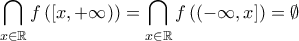 \displaystyle \bigcap_{x \in \mathbb{R}} f \left( [x, + \infty) \right) = \bigcap_{x \in \mathbb{R}} f \left( (- \infty, x] \right) = \emptyset