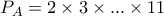 P_A=2&times;3&times;...&times;11