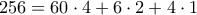 256=60\cdot 4+6\cdot 2+4\cdot 1 256=60\cdot 4+6\cdot 2+4\cdot 1