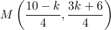 M\left( {\dfrac{{10 - k}}{4},\dfrac{{3k + 6}}{4}} \right)