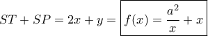 ST + SP = 2x + y = \boxed{f(x) = \frac{{{a^2}}}{x} + x}