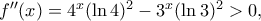 f''(x)=4^x(\ln 4)^2-3^x(\ln 3)^2>0, f''(x)=4^x(\ln 4)^2-3^x(\ln 3)^2>0,