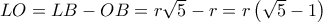 LO = LB - OB = r\sqrt 5  - r = r\left( {\sqrt 5  - 1} \right)