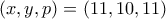 (x, y, p) = (11, 10, 11)